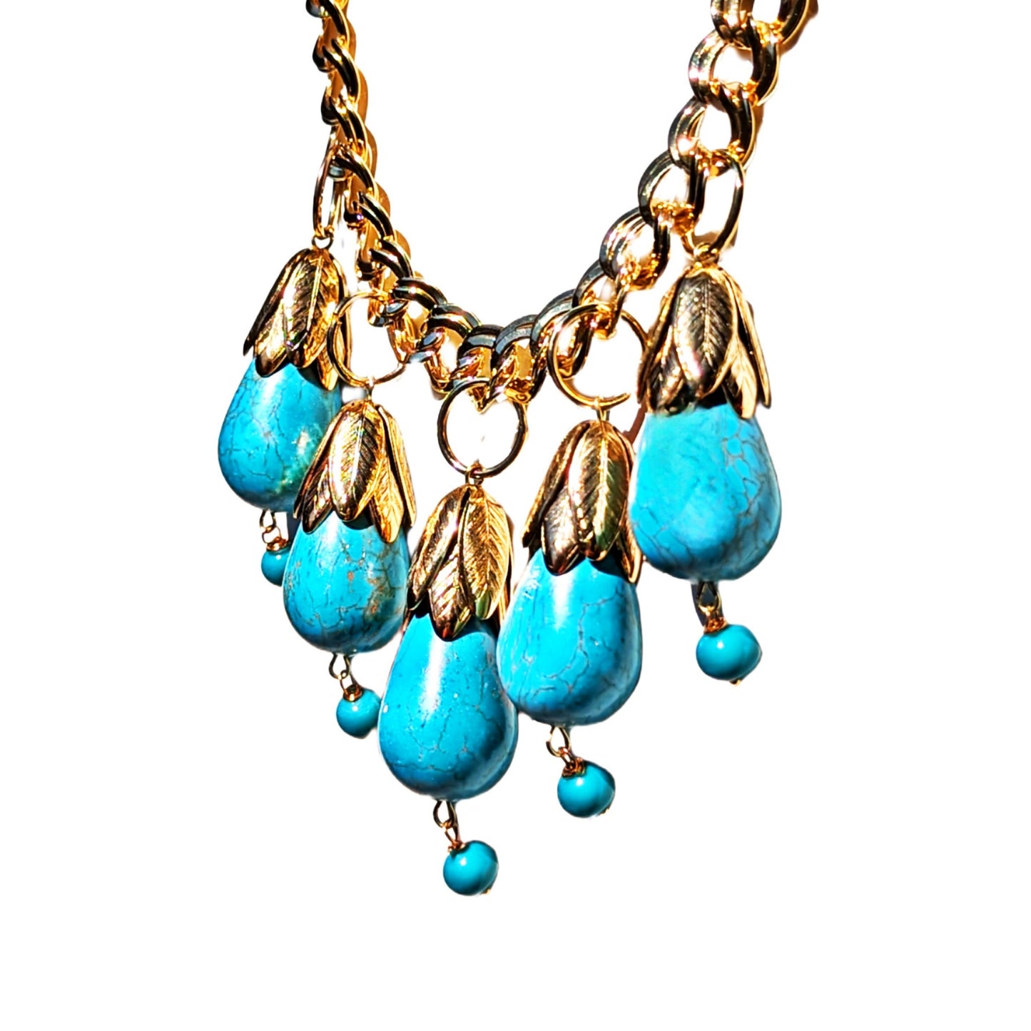 Gold Turquoise Drop Necklace Swarovski Plated USA Sugar Gay Isber 17 inch Adult Women