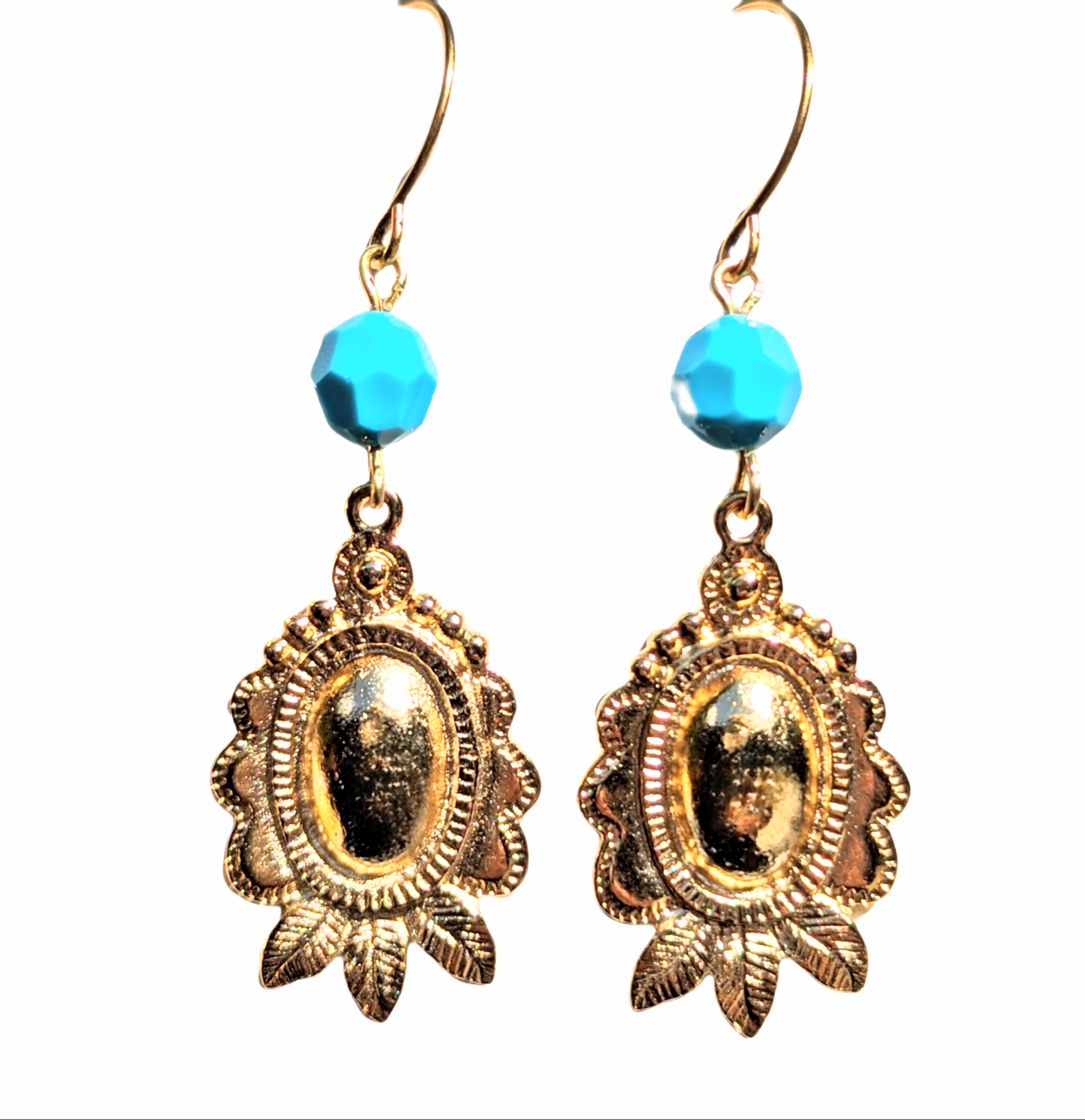 Gold Plated Earrings Swarovski Turquoise 2.1 inch Long USA Made by Sugar Gay Isber unisex-adult