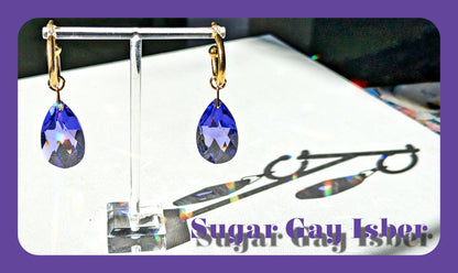 Swarovski Blue Violet Purple Crystal Earrings Gold plate USA-made Sugar Gay Isber