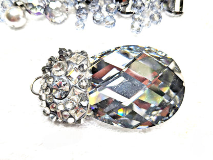 XL Silver Crystal Drop Swarovskis Silver Sparkle Necklace Bespoke Handmade Sugar Gay Isber USA unisex