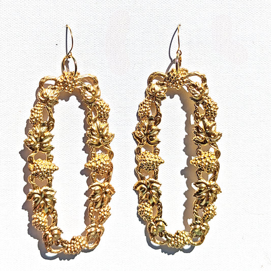 Gold plated Open Frame Vintage Style US MADE XL almost 5 in Adult Unisex Gold Earrings Gay Isber Free Gift Bag
