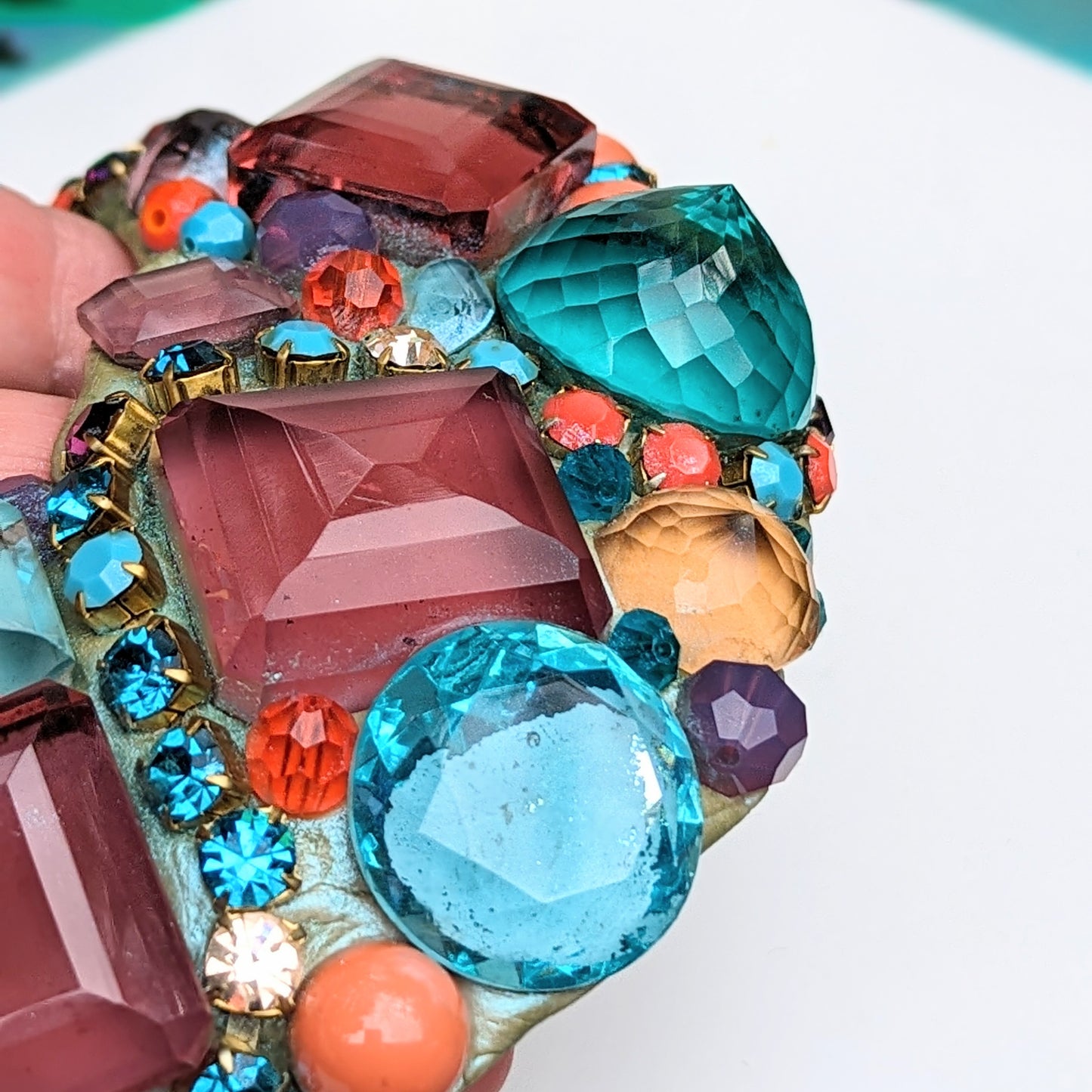 Lab Created Giant Faceted Color Changing Alexandrites Aqua Coral Swarovski Collar Statement Necklace Artisan USA Sugar Gay Isber 1 of 1