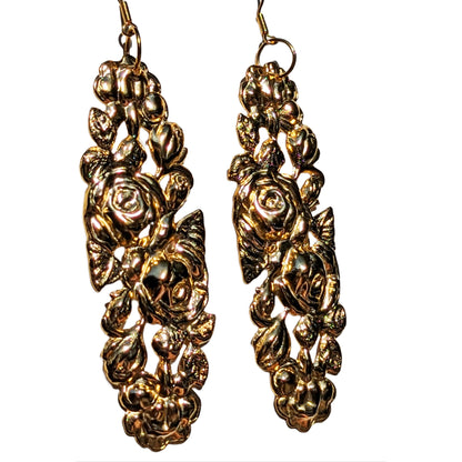 Gold plated long Vintage Style US MADE XL almost 4 in Earrings Gay Isber Free Gift Bag