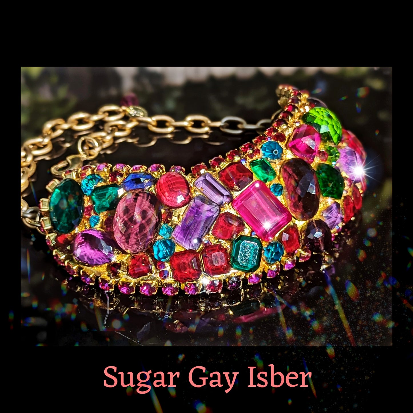 Gemmy Collar Gold Holiday Statement Necklace Fashion Artisan USA Sugar Gay Isber 1 of 1