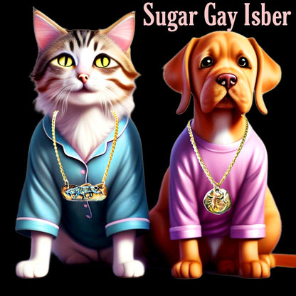 Saber-tooth Tiger Plaque Gold Steel 19" Adjustable Chain Unisex Handmade Each Unique Sugar Gay Isber