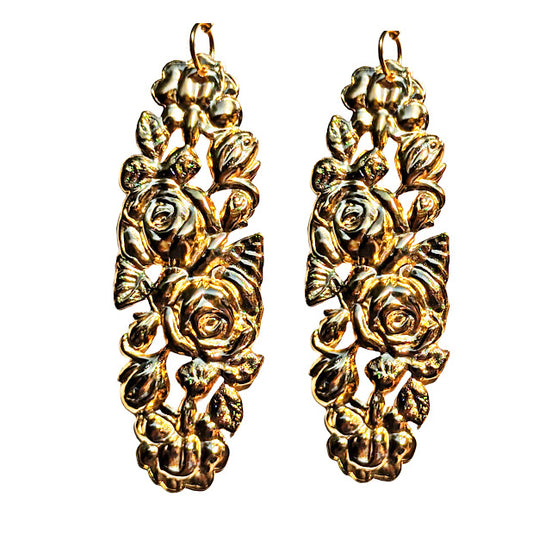 Gold plated long Vintage Style US MADE XL almost 4 in Earrings Gay Isber Free Gift Bag