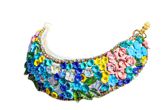 Vintage Glass Flower Collar Pastel Colors and AB Crystals Awarding-winning Jewelry by Sugar Gay Isber