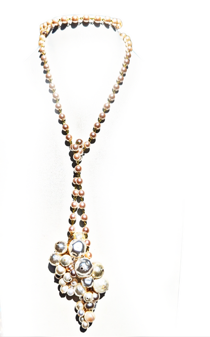 Grape Cluster Handlinked White Vintage Pearls Tie On Adjustable 38 inches Handmade Sugar Gay Isber Adjustable Gold Adult Unisex Gold
