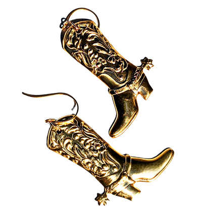 Brass Boots with Spurs Earrings USA 100% Gay Isber gift bag included left and right facing adult unisex gold