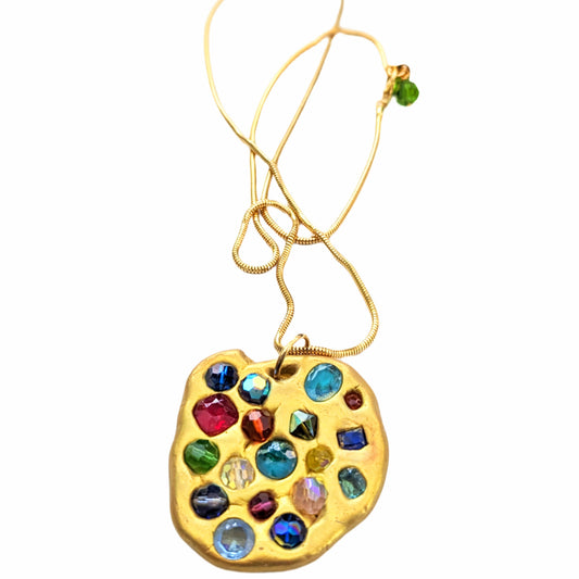 Gold Multi Colored Swarovski Crystals Bling Unisex Statement Gay Isber gold plated long chain