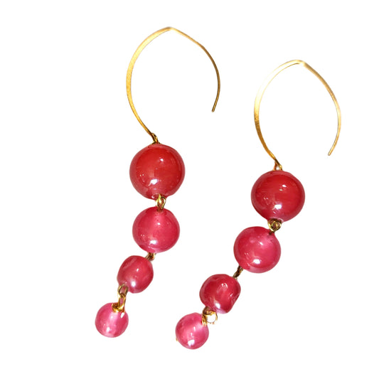 Pink Handmade Vintage Glass Cherry Brand Japanese Beads Dangle Drop Earrings USA made Sugar Gay Isber Free shipping 3.5 inches