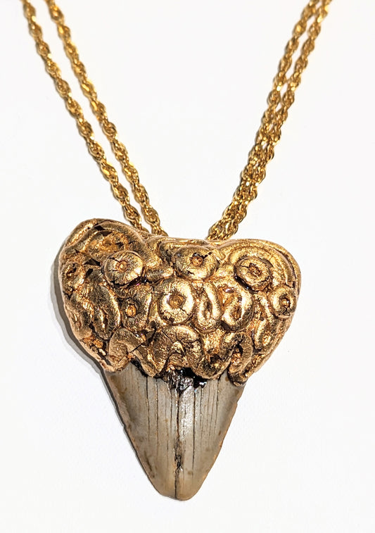 Shark Tooth Fossil Necklace Artisan Unisex Megalodon Gold Statement Sugar Gay Isber