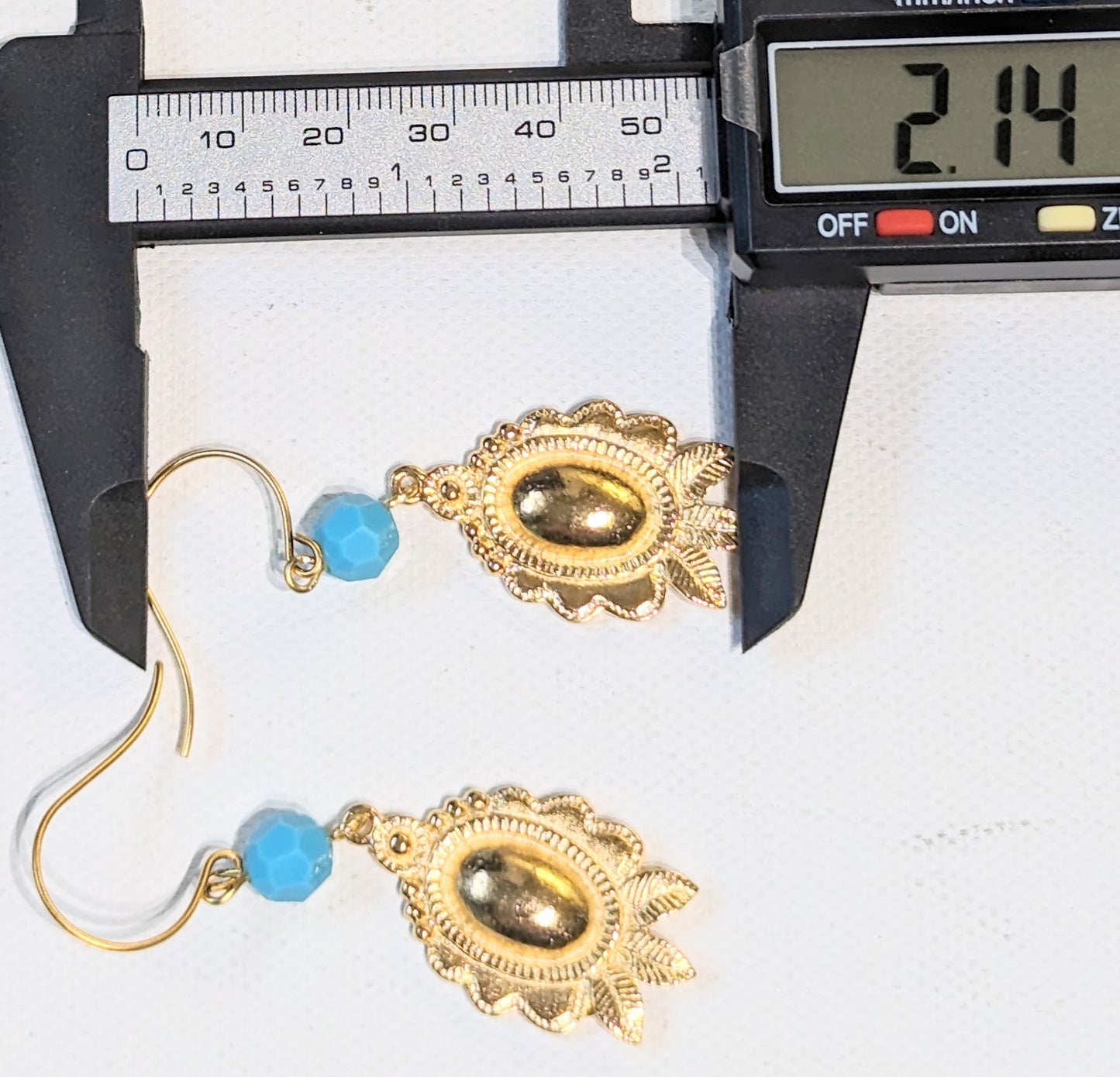 Gold Plated Earrings Swarovski Turquoise 2.1 inch Long USA Made by Sugar Gay Isber unisex-adult