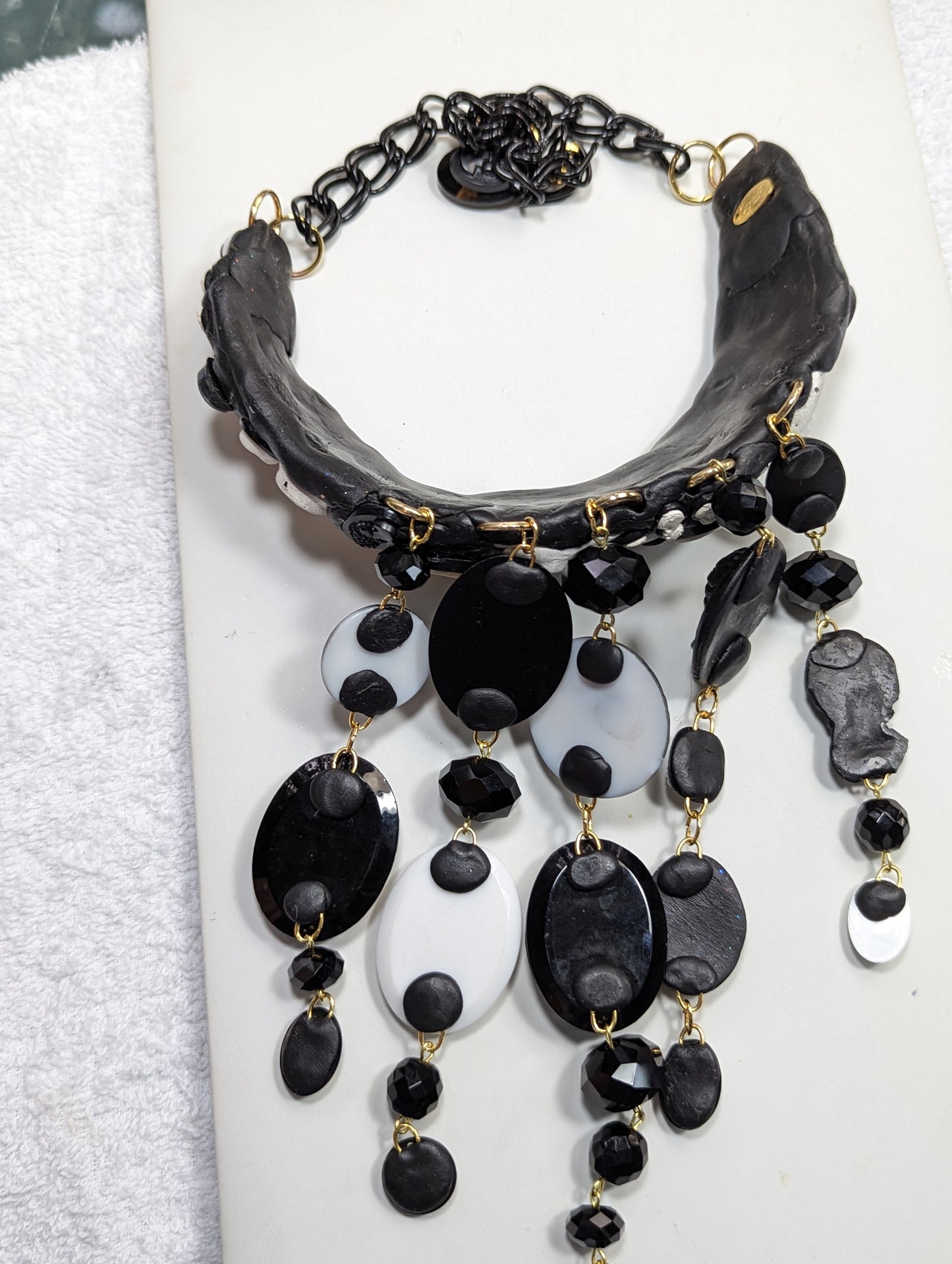 Vintage Black and White Cameo Statement Hand Made Necklace One-of-a-kind Sugar Gay Isber