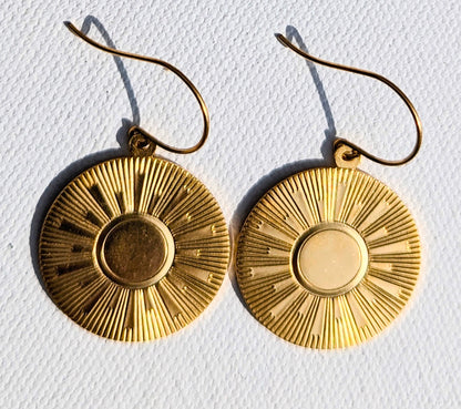 Eclipse Sun Earrings Gold Plated 2 inch Long USA Made by Sugar Gay Isber unisex-adult Sunday Morning Sun