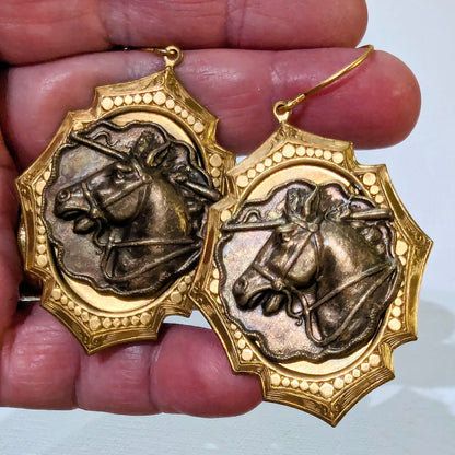 Highly Detailed Brass Horse Earrings  2.7 inch Long USA Made by Designer Sugar Gay Isber unisex-adult