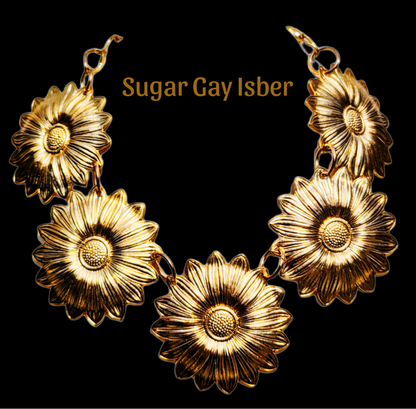 24k Gold-Plated Bold Jumbo Flower Collar USA Made Gold Plated Brass Sugar Gay Isber WOW Necklace Adjustable