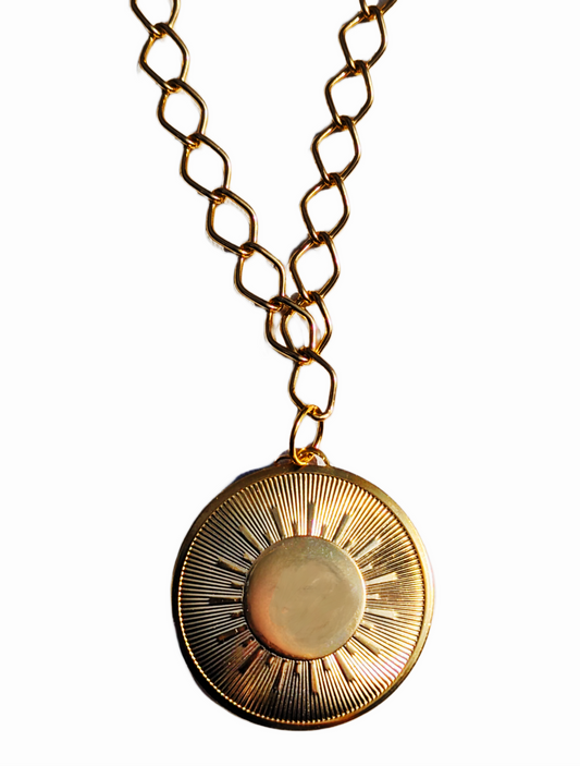 Eclipse Sun Necklace Gold Plated 36 inch Long USA Made by Sugar Gay Isber unisex-adult Sunday Morning Sun