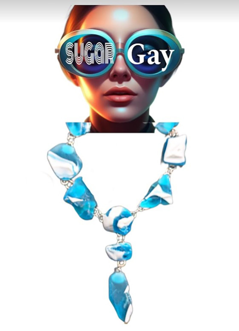 Clear Glass Turqouise Bib Statement Necklace Fashion Artisan USA Sugar Gay Isber