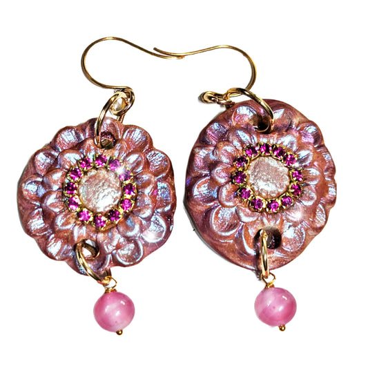 Handmade Pink Shimmer Sparkle Flower Earrings US Made Sugar Gay Isber