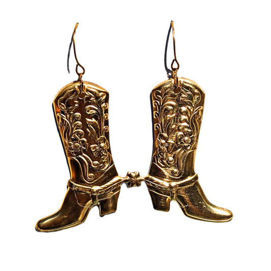 Brass Boots with Spurs Earrings USA 100% Gay Isber gift bag included left and right facing adult unisex gold