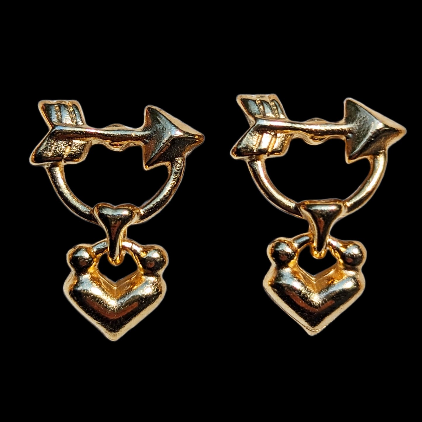 Small Dangle Heart Arrow Designer Gold Plated Post Earrings 1 inch Long USA Made by Sugar Gay Isber unisex-adult