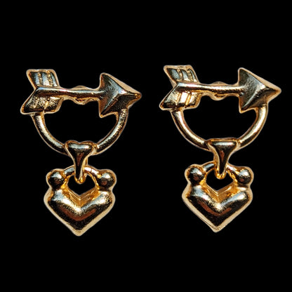 Small Dangle Heart Arrow Designer Gold Plated Post Earrings 1 inch Long USA Made by Sugar Gay Isber unisex-adult