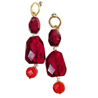 Red Faceted Glass Earrings Circle Post Gold Plated USA made Gay Isber Free shipping As seen as AC Magazine