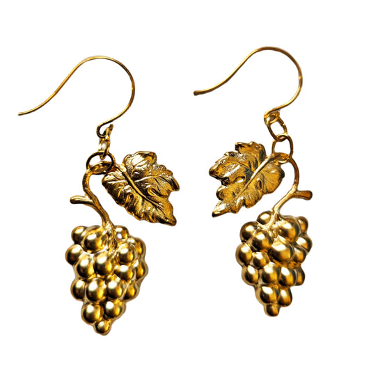 Gold Plated Grape Cluster USA Hook Earrings 2.4 inches Long USA Made by Sugar Gay Isber unisex-adult