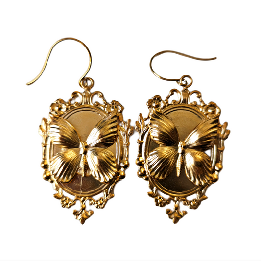 Gold Plated Butterfly USA Hook Earrings 2.5 inches Long USA Made by Sugar Gay Isber unisex-adult