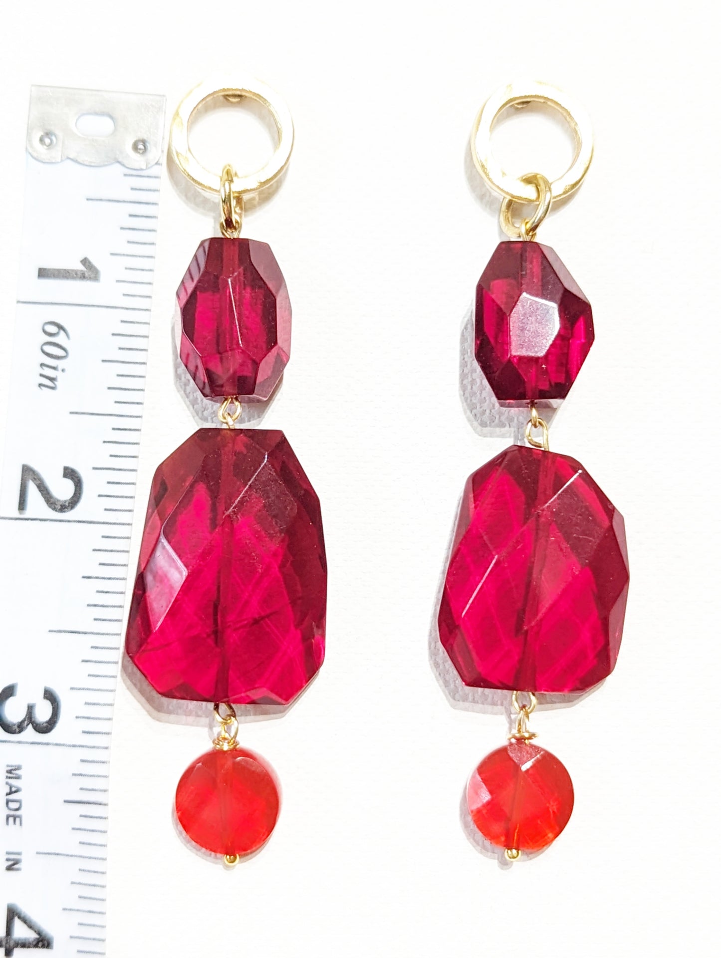 Red Faceted Glass Earrings Circle Post Gold Plated USA made Gay Isber Free shipping As seen as AC Magazine