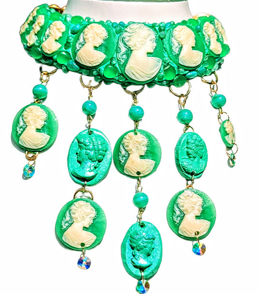 Vintage Green Cameo Drama Necklace One-of-a-kind Sugar Gay Isber
