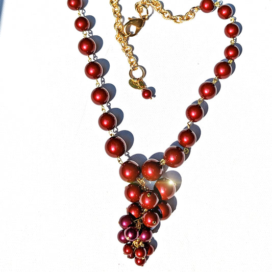 Burgundy Red Grape Cluster Swarovski Pearls Adjustable Gold Plated Chain Sugar Gay Isber Gift Box
