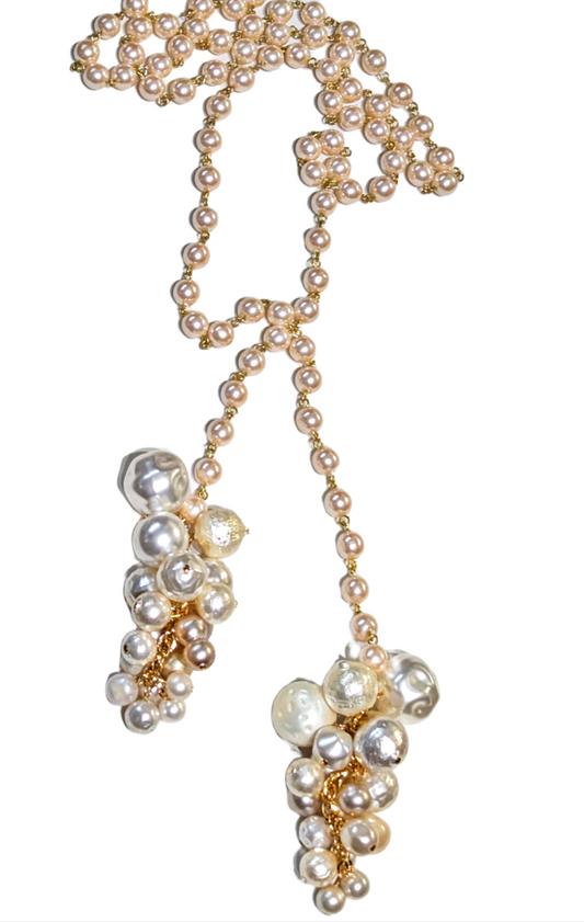 Grape Cluster Handlinked White Vintage Pearls Tie On Adjustable 38 inches Handmade Sugar Gay Isber Adjustable Gold Adult Unisex Gold