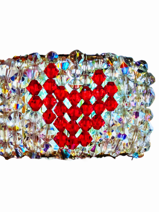 Swarovski crystal bracelet cuff with a red crystal heart one size fits most Sugar Gay isber
