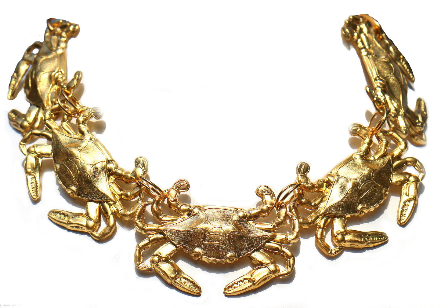 24K Gold Plated Crab Collar Necklace USA Made Brass 18 inches adjustable Sugar Gay Isber