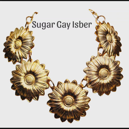 24k Gold-Plated Bold Jumbo Flower Collar USA Made Gold Plated Brass Sugar Gay Isber WOW Necklace Adjustable