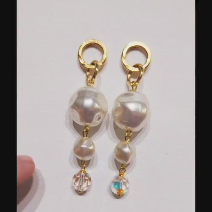 Vintage Pearls Earrings with Gold Plated USA Made Hooks Sugar Gay Isber 3 inches