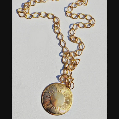 Eclipse Sun Necklace Gold Plated 36 inch Long USA Made by Sugar Gay Isber unisex-adult Sunday Morning Sun
