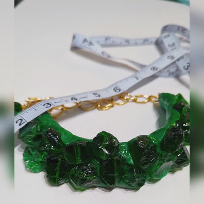 Emerald Green Glass Nugget Collar Necklace Statement Fashion Sugar Gay Isber 1 of 1