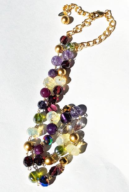 Purple Green Opalite Garnet Gold Hand Linked Darling Necklace Gay Isber one of a kind USA-Gay Isber Designs