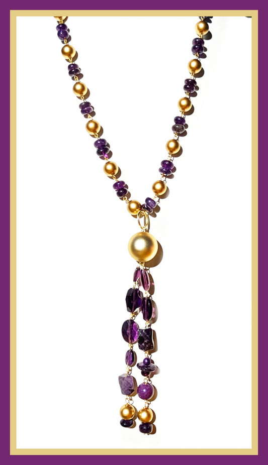 Purple + Gold Hand Linked Darling Necklace Gay Isber one of a kind USA-Gay Isber Designs