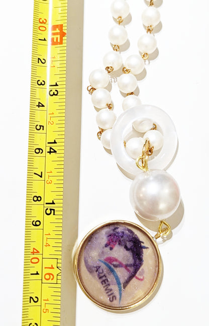 Artemis Moon Mission Necklace Vintage Pearl Jupiter Fidgeter Handlinked Unisex Hand Made USA Gay Isber-Gay Isber Designs