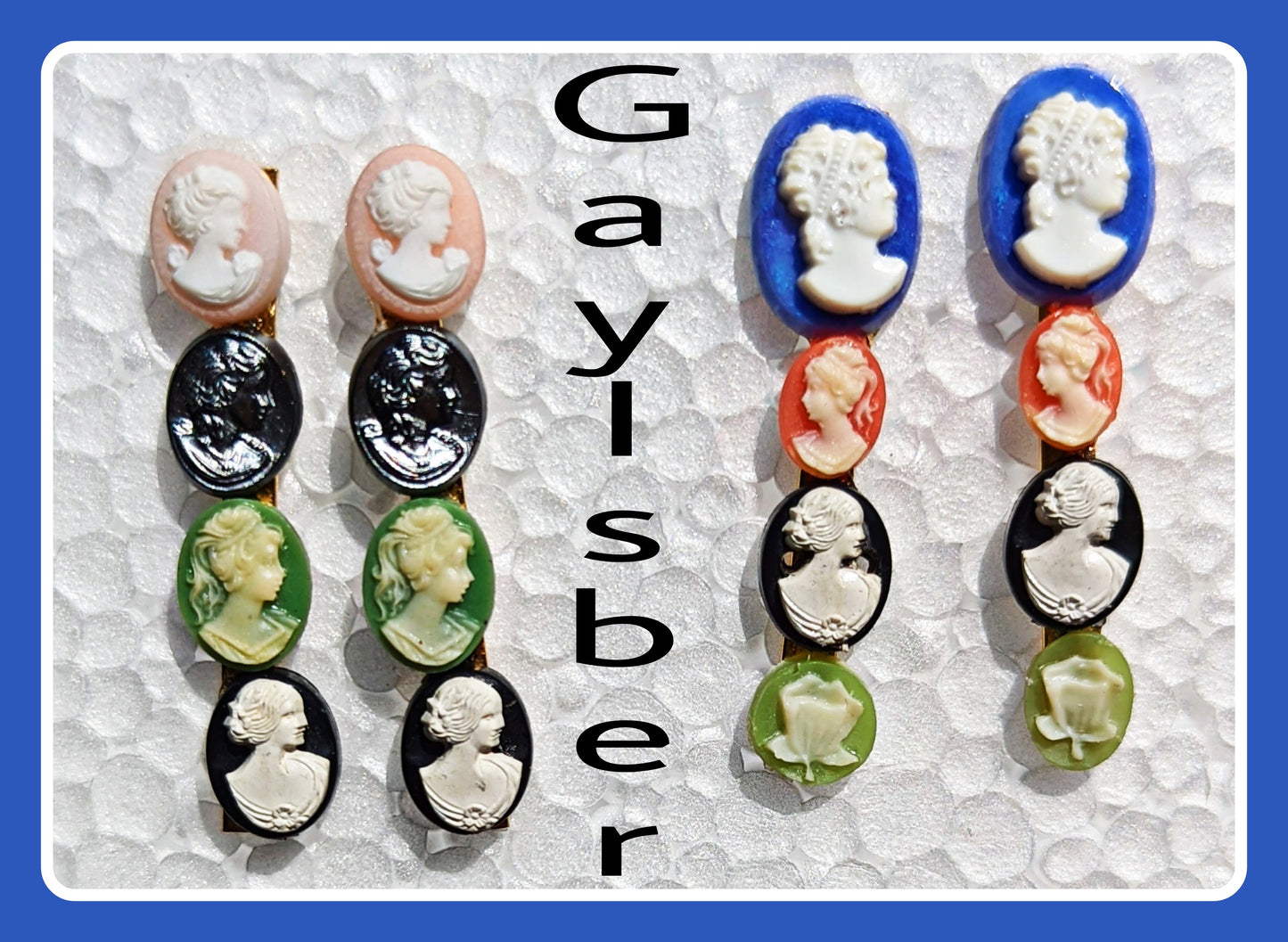 Small Vintage Cameos Earrings Sisters Collection Gay Isber Handmade gift bag new old stock-Gay Isber Designs