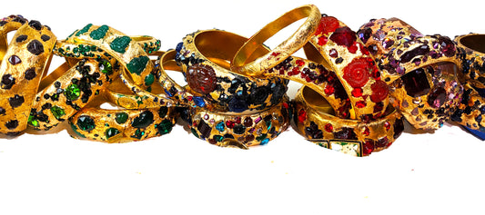 Swarovskis + Vintage + Gold Bangle Bracelets Each Many Colors: Purple, Red, Blue, Green, Pearl, Multi Unique Gay Isber-Gay Isber Designs