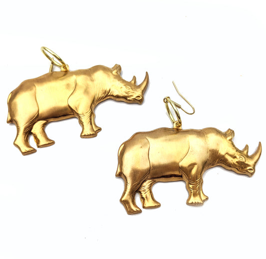XL Gold-plated Rhino Brass Earrings USA made Gay Isber Gift Bag-Gay Isber Designs