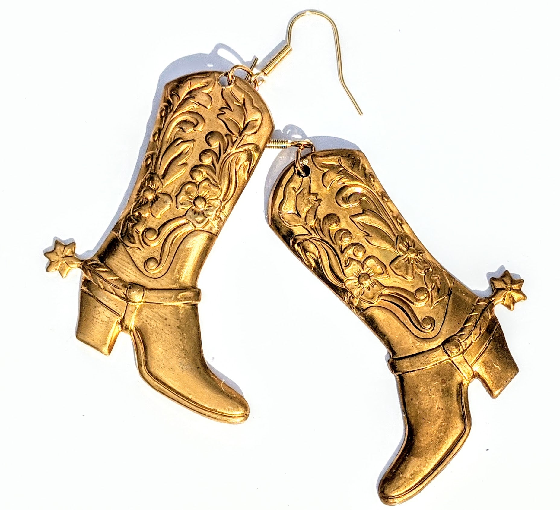 Brass Boots with Spurs Earrings USA 100% Gay Isber gift bag included-Gay Isber Designs