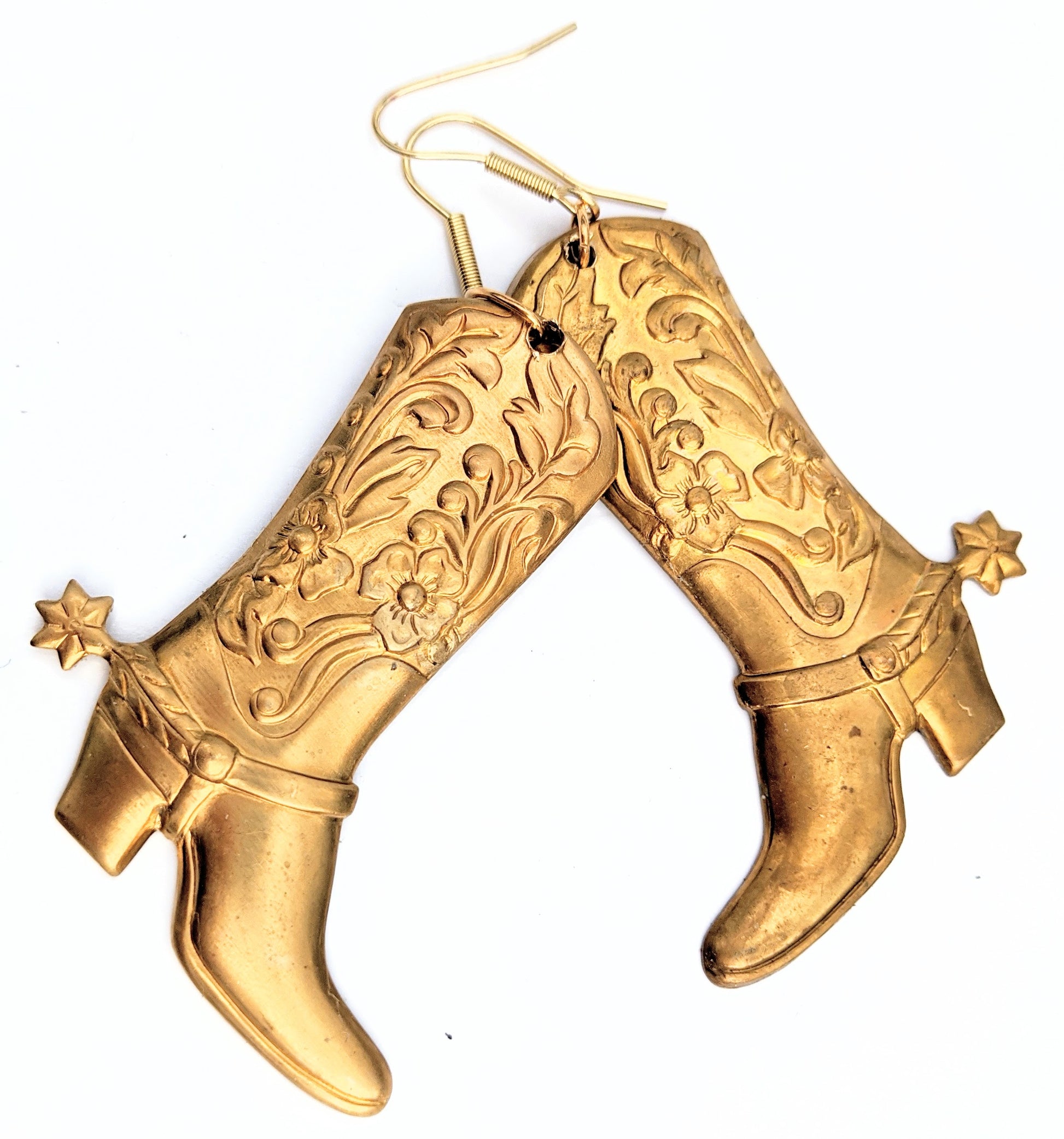 Brass Boots with Spurs Earrings USA 100% Gay Isber gift bag included-Gay Isber Designs