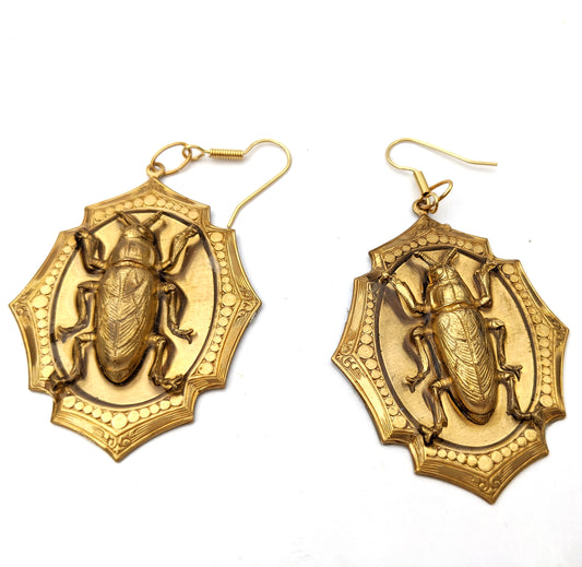 Framed Brass Beetle Earrings Gay Isber Gift Bag 100% USA-Gay Isber Designs