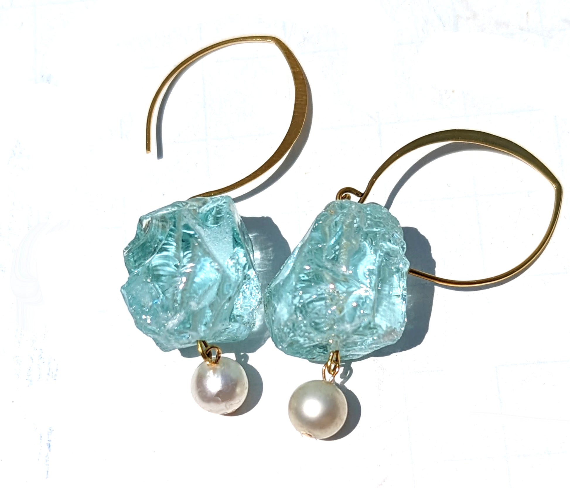 Aqua Rough Nuggets with a Vintage Pearl Wiggle Glacier Blue Earrings USA made Gay Isber Free gift bag-Gay Isber Designs